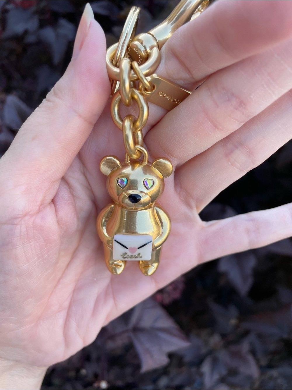 Coach Gold Valentine Teddy Bear Keychain Charm